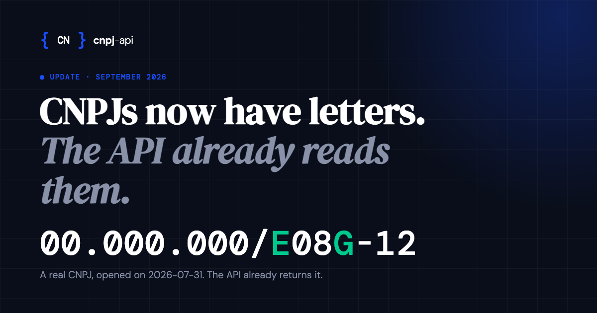 Alphanumeric CNPJ: what changed and how to test it in the API